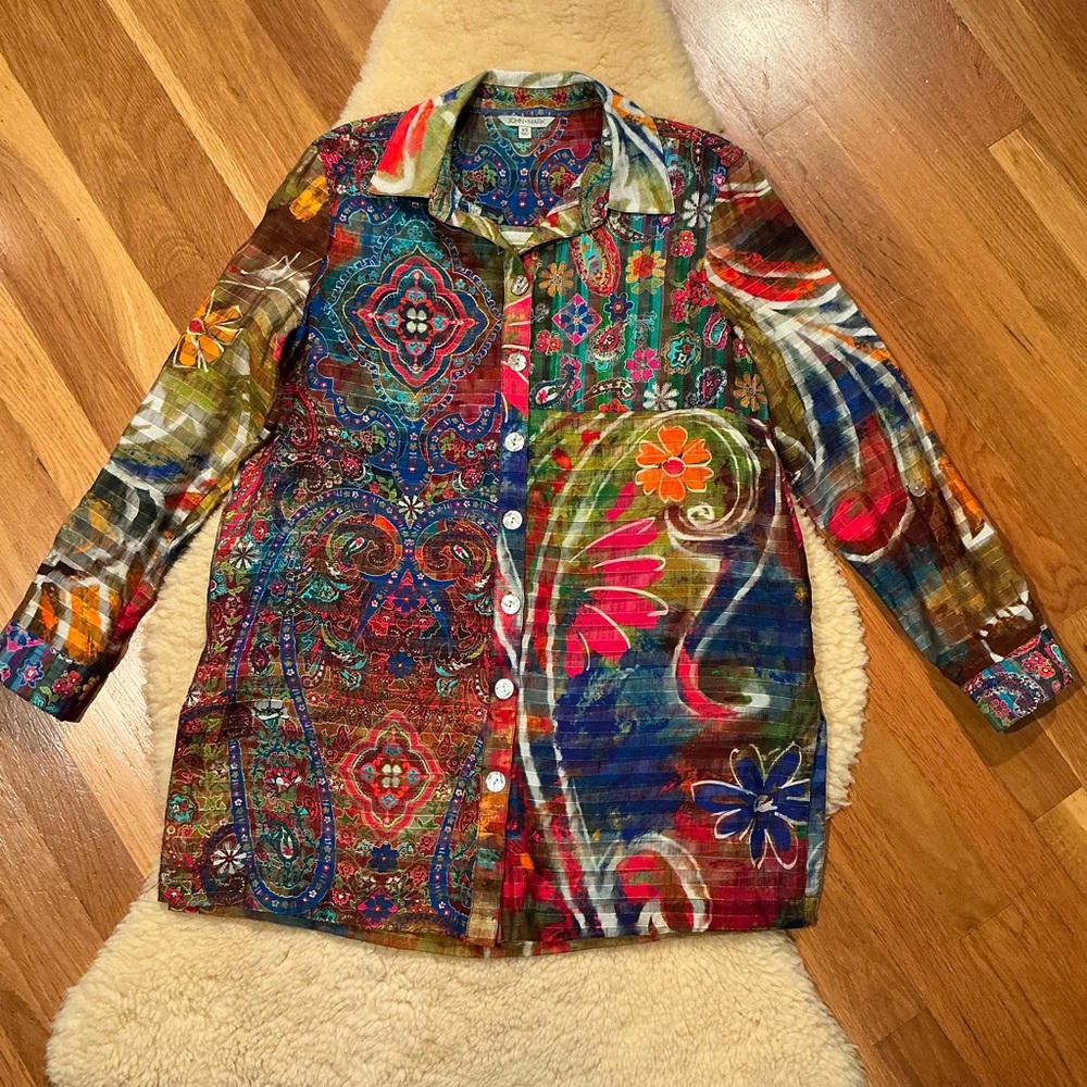 John Mark colorful floral button down tunic
